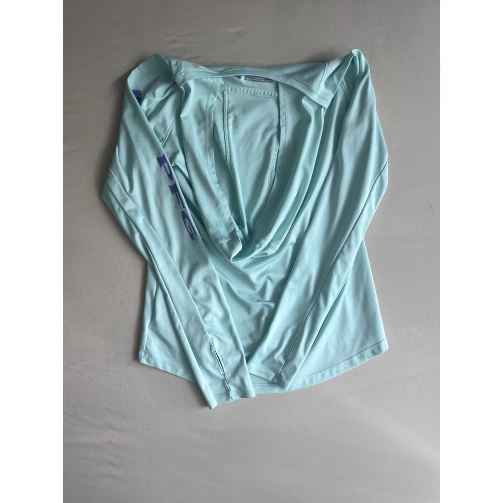 Columbia PFG Hoodie II Aqua Blue Long Sleeve Sun Shirt Womens M Preppy Active - Picture 4 of 4